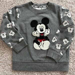 Disney Gray Mickey Mouse Pullover Sweatshirt with All-Over Sleeve Faces